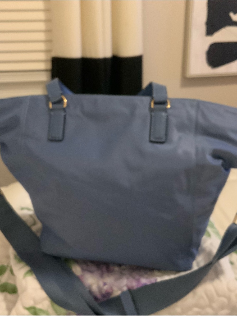Tory Burch Blue Nylon Tote with Logo Medallion - Picture 3 of 6